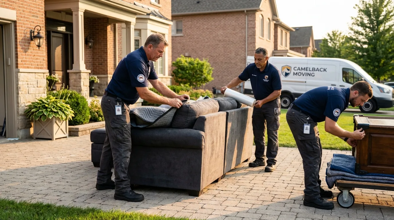 Large estate moving crew wrapping furniture in Mastic, NY
