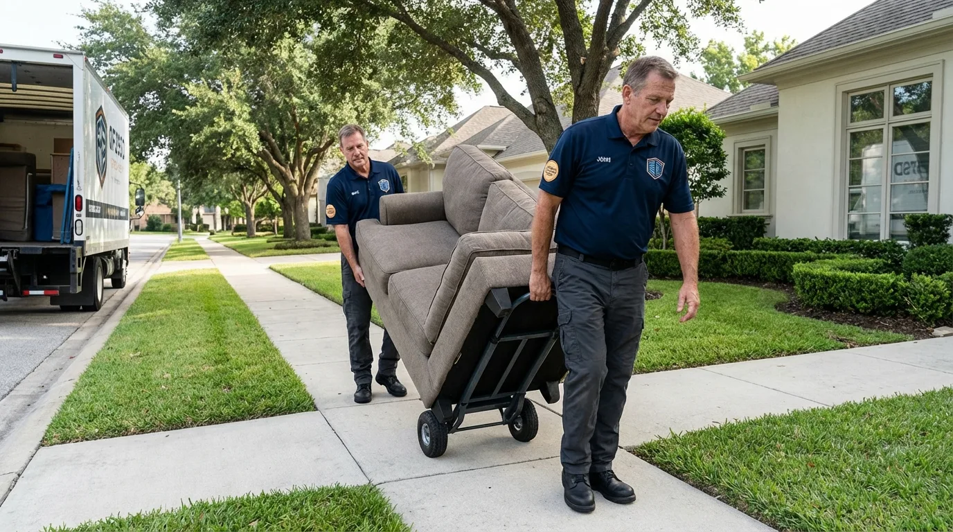 Local residential moving crew loading furniture in Mastic, NY